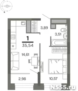 Квартира 35.54 кв.м, этаж 10/26